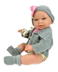 Пупс Марина, в вязаной серой кофте, шапочке и носках, 43 см