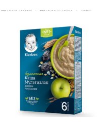 Каша безмолочная "Gerber", мультизлаковая с яблоком и черносливом, 180 грамм