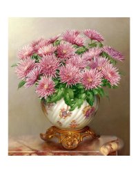 Алмазная мозаика "Бузин. Розовые астры" (37 цветов), 40х50 см