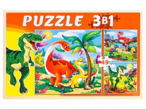 Пазл 3 в 1. Мир динозавров, 49 деталей