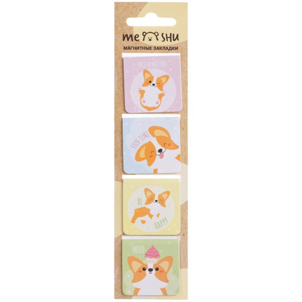 Закладки магнитные "Sweet corgi", 35x35 мм, 4 штуки