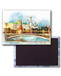 Магнит закатной "Москва. Кремль. Акварель", 55х80 мм