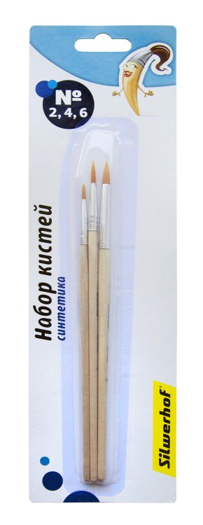 Набор кистей Silwerhof "Народная коллекция", синтетика, №2, 4, 6, 3 штуки, арт. 980088