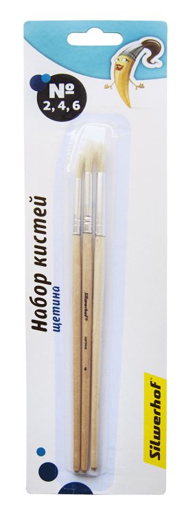 Набор кистей Silwerhof "Народная коллекция", круглые, №2, 4, 6, 3 штуки, арт. 980090