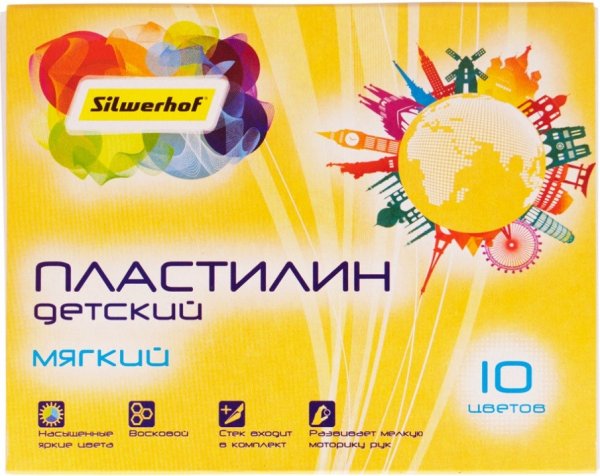 Пластилин Silwerhof "Солнечная коллекция", стек, 10 цветов по 15 грамм, арт. 956154-10 Пластилин Silwerhof "Солнечная коллекция", стек, 10 цветов по 15 грамм, арт. 956154-10