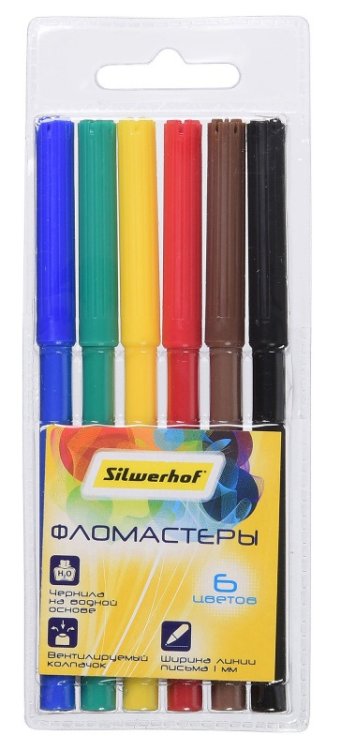 Фломастеры Silwerhof "Солнечная коллекция", вентилируемые, 6 цветов, 8 мм