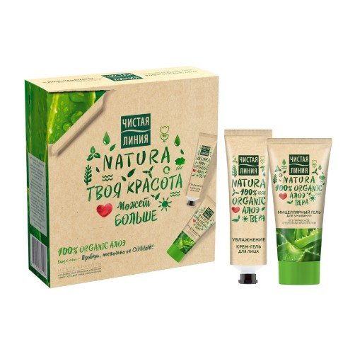Подарочный набор Чистая Линия "Natura. Твоя красота" (крем-гель для лица "Увлажнение", 30 мл + мицеллярный гель для умывания, 50 мл)
