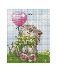Алмазная мозаика на подрамнике "Кот с букетом", 20x25 см