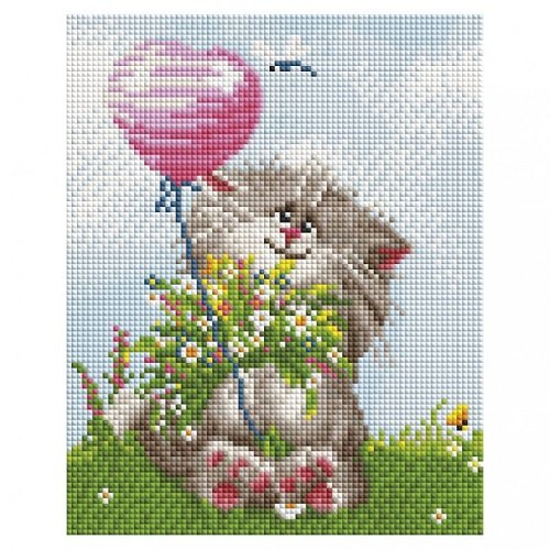Алмазная мозаика на подрамнике "Кот с букетом", 20x25 см