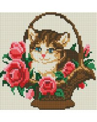 Алмазная мозаика без подрамника "Котёнок в корзинке", 20x20 см