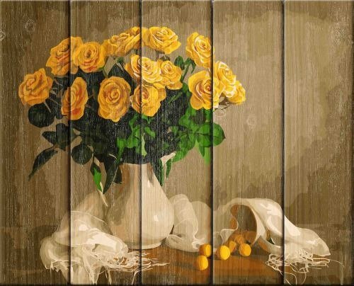 Картины по номерам на дереве "Желтые розы", 40x50 см