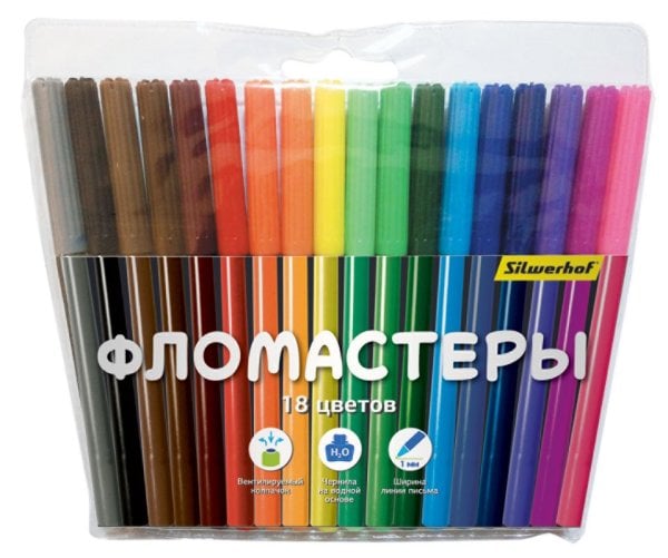 Фломастеры Silwerhof "Народная коллекция", вентилируемые, круглые, 18 цветов, 7,5 мм, 125 мм