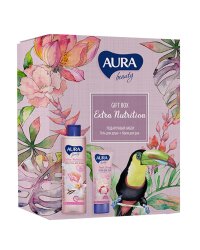 Набор косметики для ухода за кожей "AURA" (крем-гель для душа "Сливочная ваниль и пион", 250 мл + крем для рук "Тонизирующий", 75 мл)