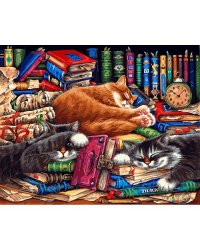 Живопись на холсте "Библиотека кошек", 40x50 см