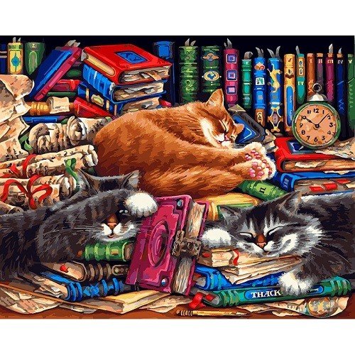 Обложка книги «Живопись на холсте "Библиотека кошек", 40x50 см»