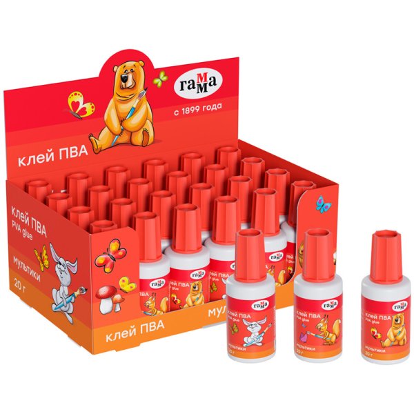 Клей ПВА с кисточкой "Мультики", 20 грамм