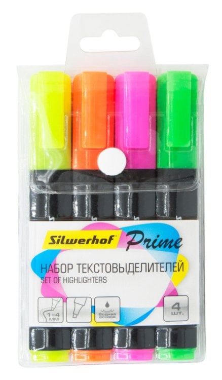 Набор текстовыделителей "Silwerhof. Prime", цвет: ассорти, 1-4 мм