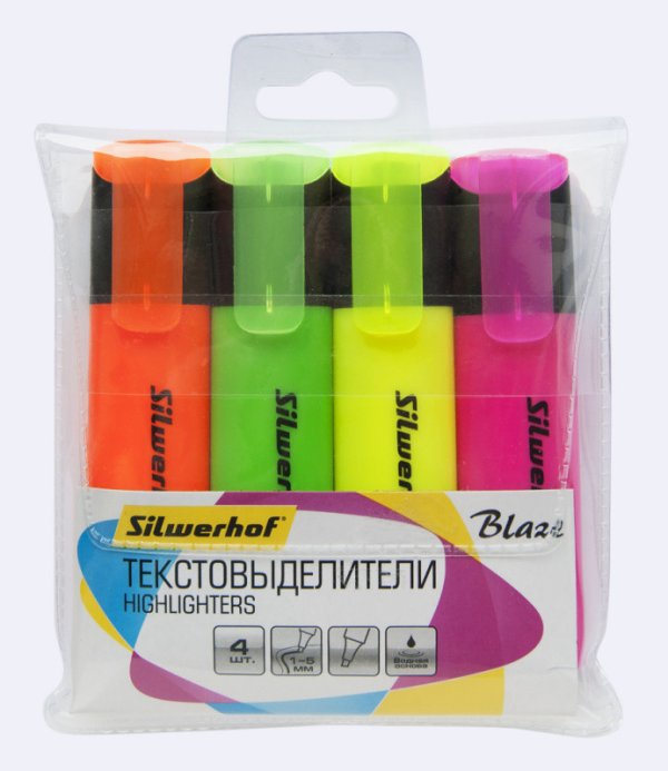 Набор текстовыделителей "Silwerhof. Base", 1-5 мм, 4 цвета