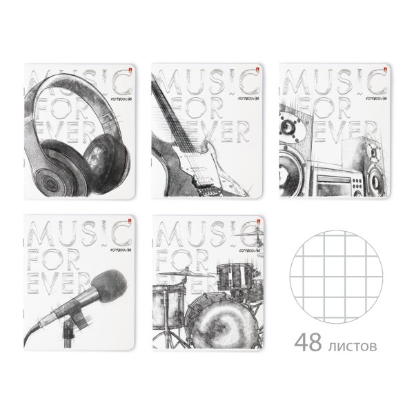 Тетрадь "Music. Black&amp;white", А5, 48 листов, клетка