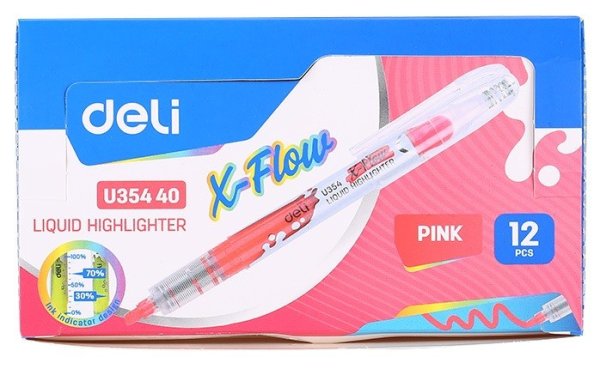 Текстовыделитель "Deli. X-flow", цвет: розовый, скошенный наконечник, 1-5 мм
