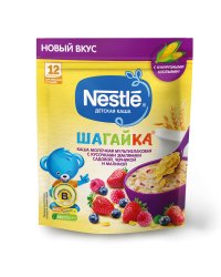 Молочная каша Nestle "Шагайка", мультизлаковая, земляника садовая, черника, малина, 190 г