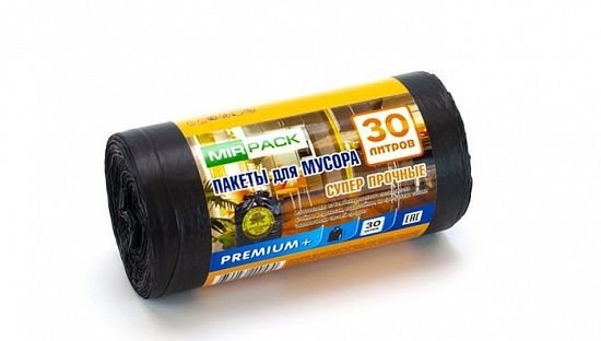 Мешки для мусора "PREMIUM+", ПСД, размер 50х60 см, 20 мкм, 30 штук, 30 литров (черные)