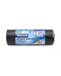 Мешки для мусора "Deluxe" с завязками, ПВД, размер 50x60 см, 30 мкм, 10 штук, 35 литров (черные)