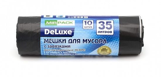 Обложка книги «Мешки для мусора "Deluxe" с завязками, ПВД, размер 50x60 см, 30 мкм, 10 штук, 35 литров (черные)»