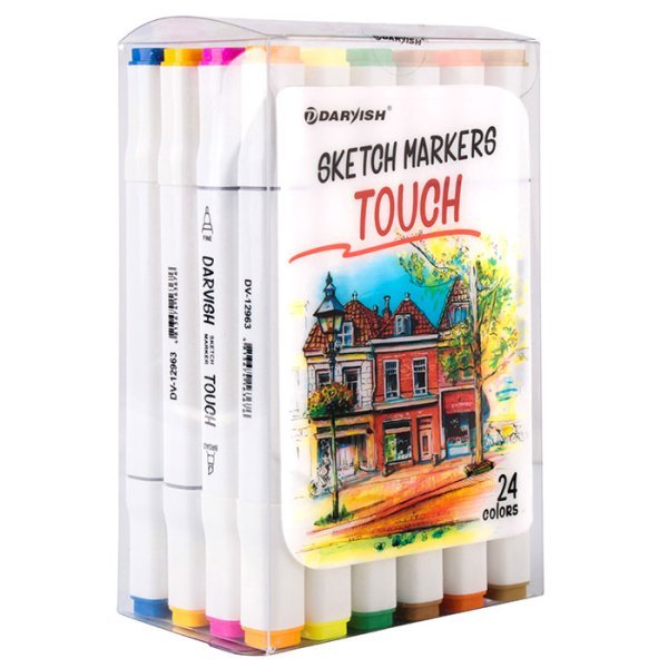 Маркеры для скетчинга, двусторонние, 1-7 мм, 24 цвета (арт. DV-12963-24)
