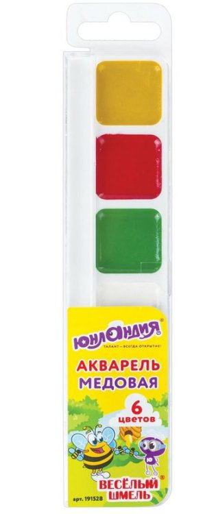 Краски акварельные "Веселый шмель", медовые, 6 цветов