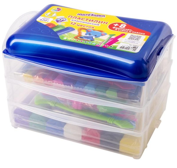 Пластилин &quot;Юнландия&quot;, 12 цветов, 620 г, скалка, 4 стека, 8 формочек