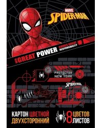 Картон цветной "Marvel. Человек- паук", двухсторонний, мелованный, А4, 8 листов, 8 цветов