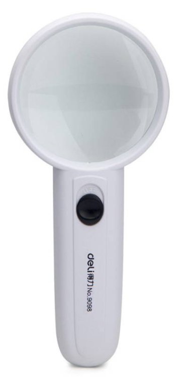 Лупа офисная Deli, LED подсветка, 60 мм, x3.5, цвет: белый
