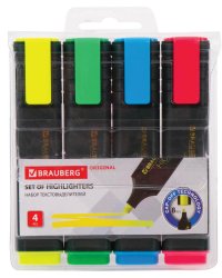 Набор текстовыделителей "Brauberg. Original", 4 цвета, линия 1-5 мм