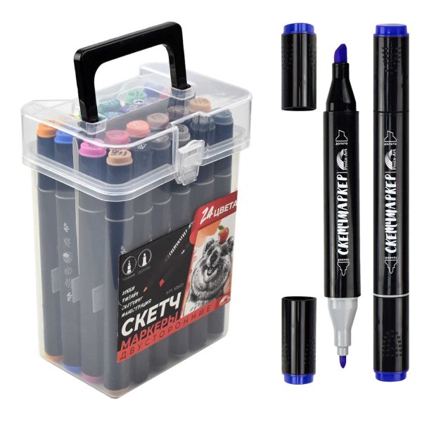 Набор скетчмаркеров двусторонних Квокка, 24 цвета