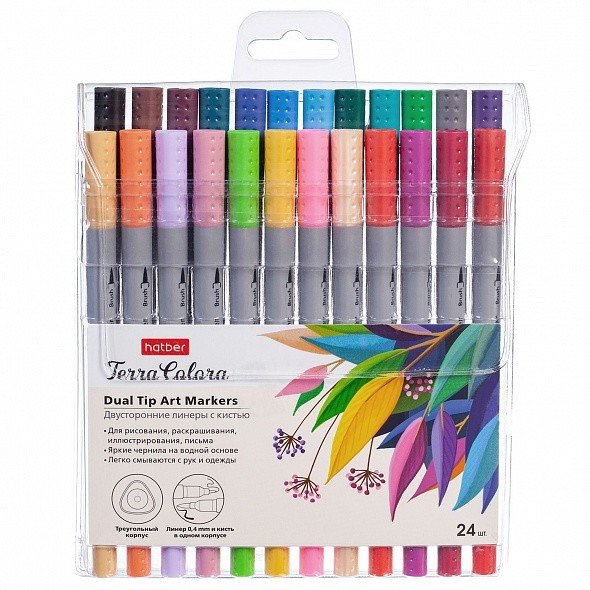 Линеры с кистью "Terra Colora", 24 цвета