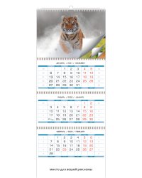 Тигры. Календарь настенный квартальный трёхблочный с курсором на 2022 год