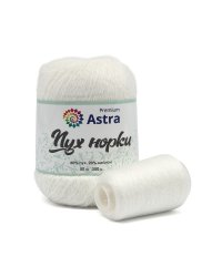 Пряжа Astra Premium "Пух норки (Mink yarn)", 50 г, 350 м, 1 моткок + нить 20 г в комплекте, цвет: 01 белый
