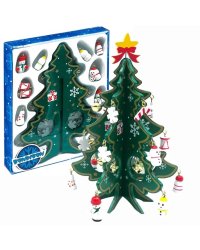 Деревянная ёлочка 3D с игрушками, 15 см