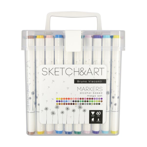Набор двусторонних скетч маркеров "Sketch&amp;Art", мега, в пластиковом пенале, 60 цветов