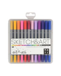 Набор двусторонних скетч маркеров (кисточка + линер) "Sketch&amp;Art", 24 цвета