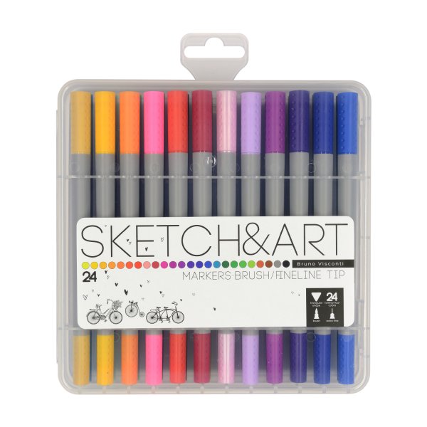Обложка книги «Набор двусторонних скетч маркеров (кисточка + линер) "Sketch&amp;Art", 24 цвета»