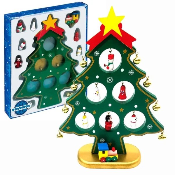 Деревянная ёлочка 3D с игрушками, 21,5 см