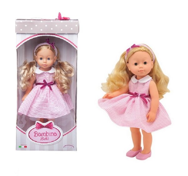 Кукла "Bambolina Boutique", 40 см (розовое полосатое платье)