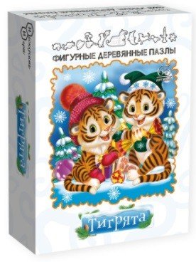 Фигурный деревянный пазл "Тигрята", 65 деталей