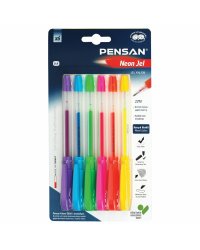Ручки гелевые Pensan "Neon Gel", 6 цветов, узел 1 мм, линия письма 0,5 мм