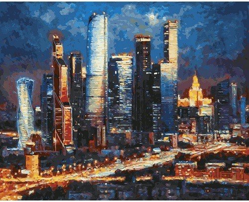 Обложка книги «Живопись на холсте. Вечерние огни Москва Сити, 40x50 см»