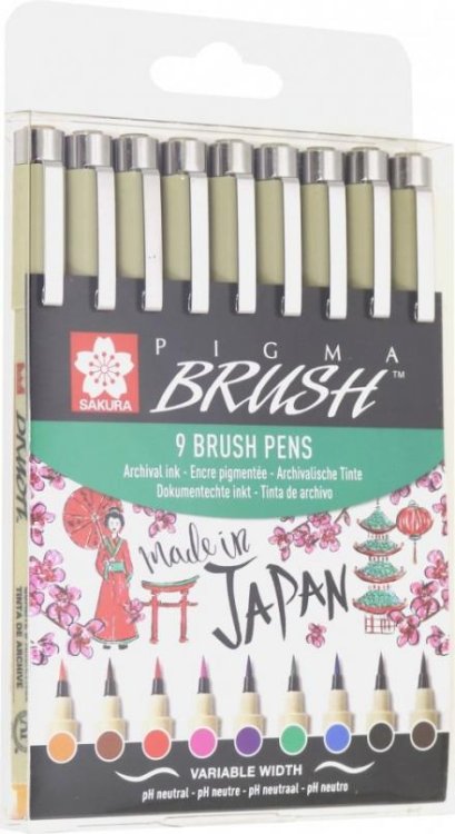 Набор капиллярных ручек Pigma Brush, 9 цветов