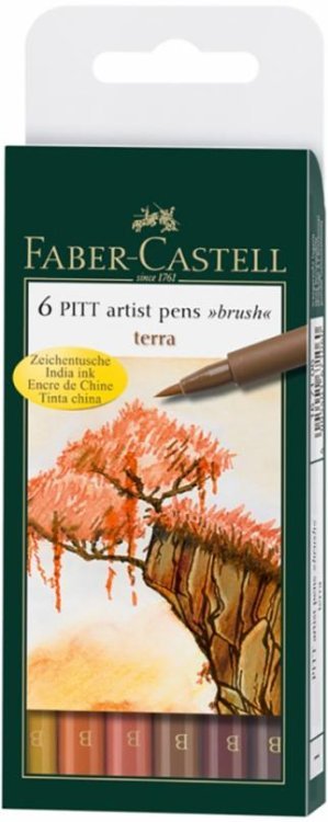 Набор капиллярных ручек Pitt Artist Pen Brush Terraс, 6 штук Набор капиллярных ручек Pitt Artist Pen Brush Terraс, 6 штук