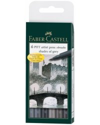 Набор капиллярных ручек Pitt Artist Pen Brush, 6 штук, оттенки серого